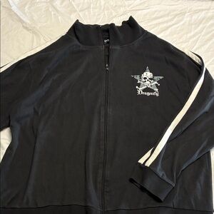 Dragonfly Black Zip-Up Bomber Jacket with White Sleeve Stripe